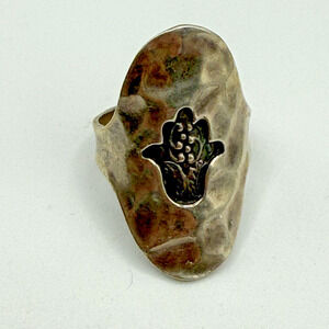 Estate Vintage LIRM Sterling Silver 925 Hamsa Jewish Ring - Size 10.25